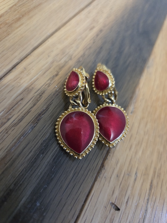 Trifari Jewelry - Vintage Trifari Red Enamel & Gold Tone Clip-On Earrings | Statement Jewelry